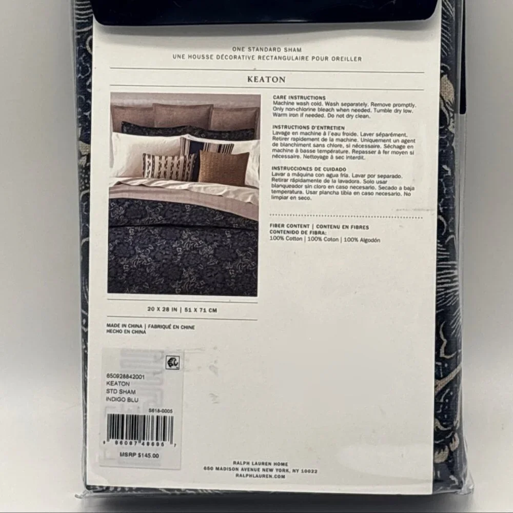 NEW One Ralph Lauren Keaton Pillow Sham Indigo Blue Floral $145.00 - Standard - Picture 2 of 2